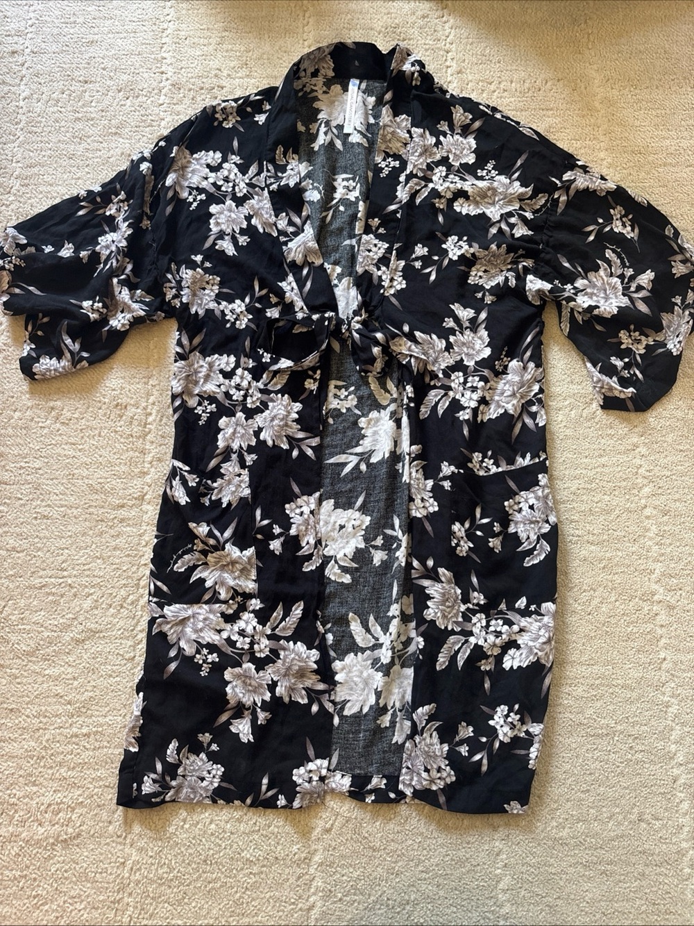 Spiritual Gangster Black Floral Tie-Front Kimono